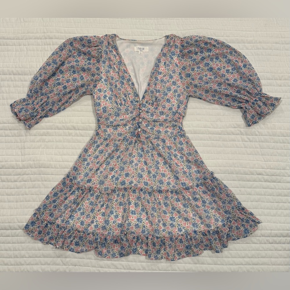 Vici Boutique Peach Love California Floral Puff Sleeve Tier Dress Women Small - Picture 3 of 8